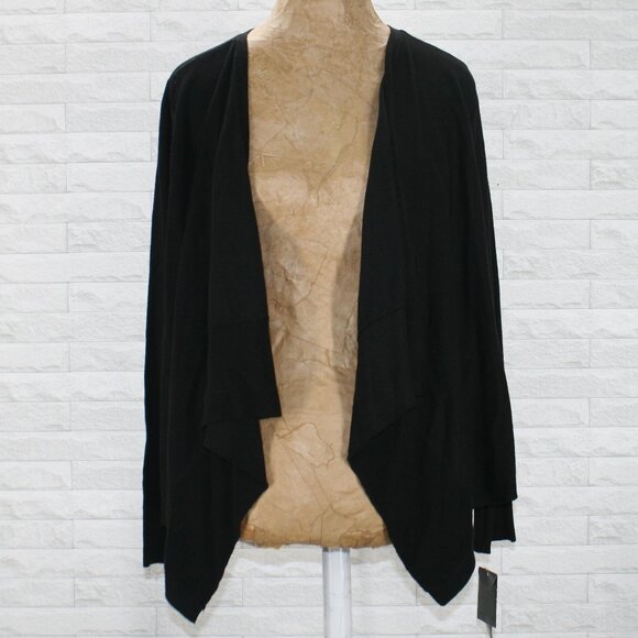 ALFANI Cardidan Sweater Open Front Knit Waterfall Edge Office Black Plus Size OX - Picture 1 of 13